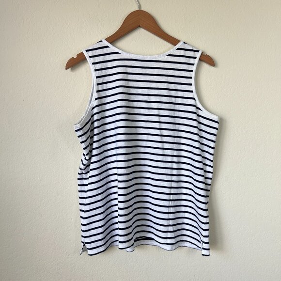 Lands End Top Womens XL Petite Navy Blue Striped Nautical Tank - Picture 5 of 7